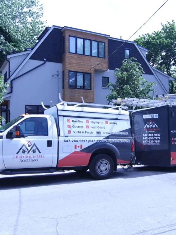 contact us - 3 bro squirrels roofing servicing truck on site in east york toronto and surrounding gta homes